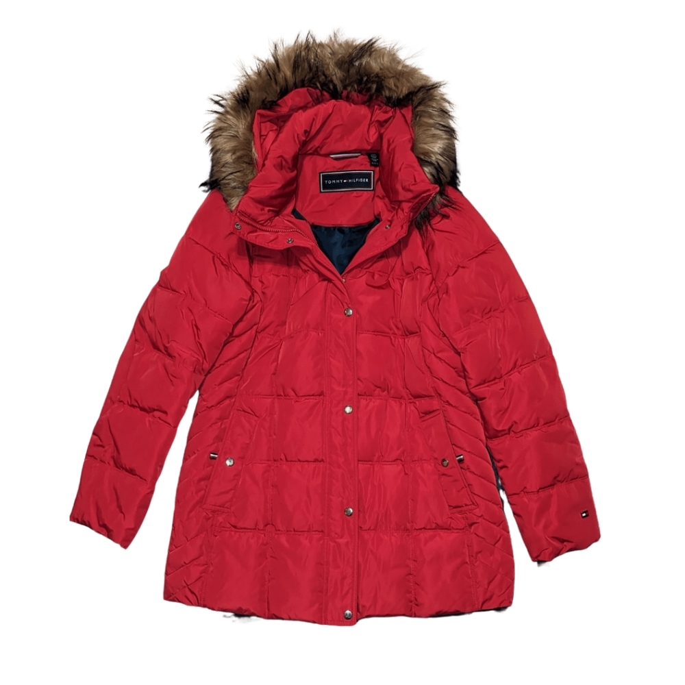 Tommy Hilfiger Red Puffer Coat - Warm and Stylish - Ideal for Winter,  size XL